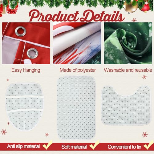 7 Pcs Christmas Shower Curtain Set Non Slip Waterproof Bathroom Accessories J877