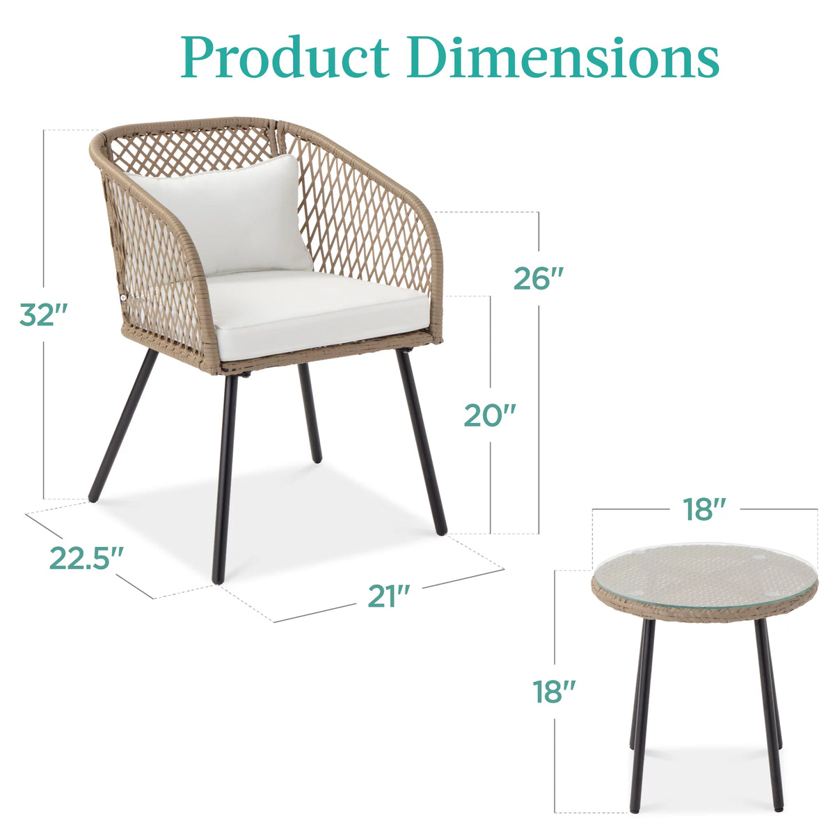 3-Piece Outdoor Wicker Bistro Set with 2 Chairs and Side Table Y927