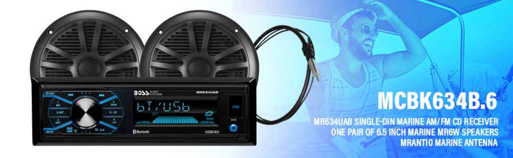 Black Marine Boat Sound System Package with 2 Speakers B916861