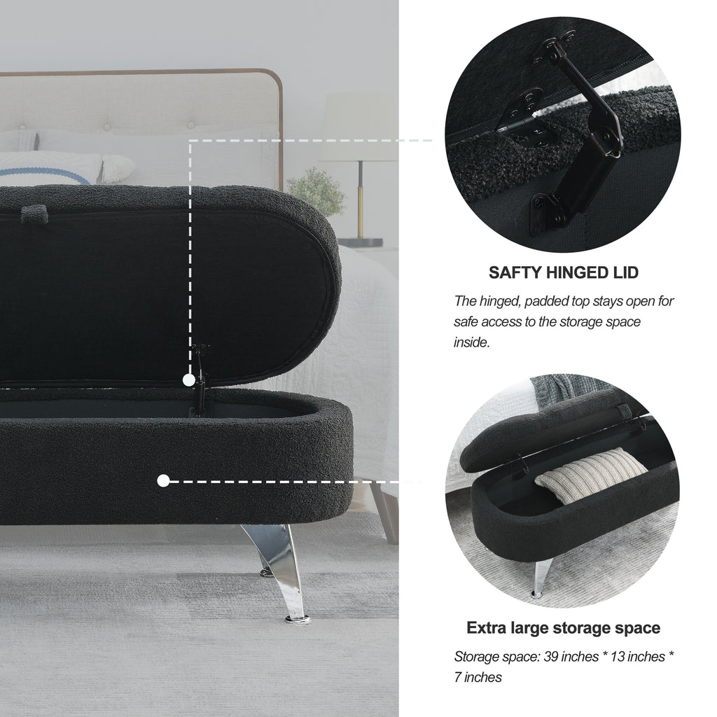 Black Teddy Storage Ottoman Bench O107502