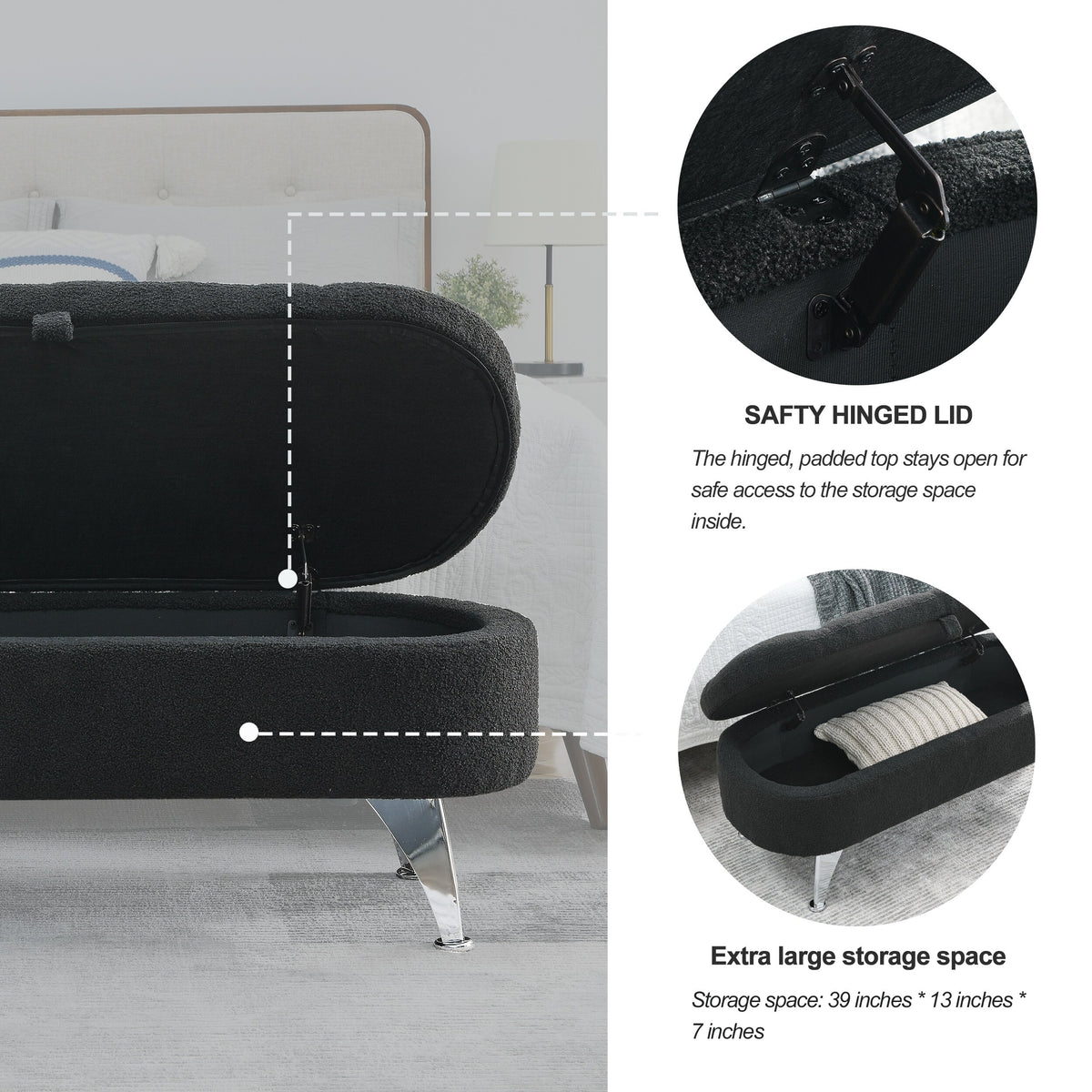 Black Teddy Storage Ottoman Bench O107502