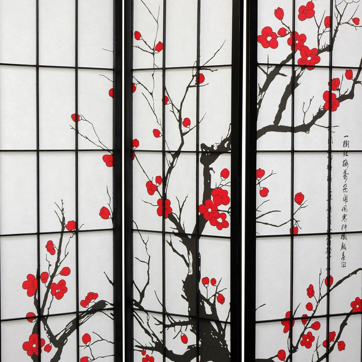 Black 6 Panel 6 Ft Tall Flower Blossom Room Divider W75390