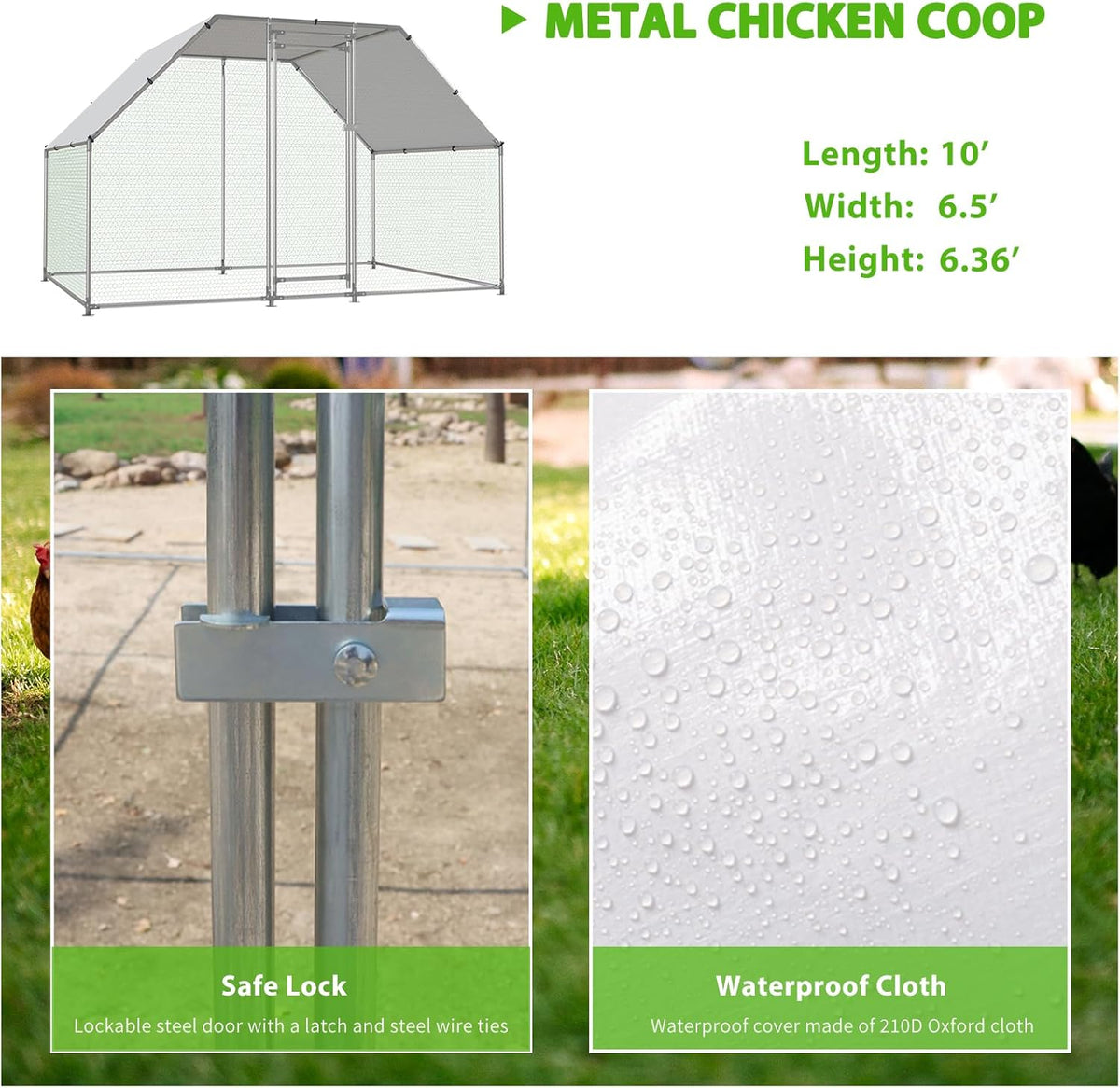 Large Metal Chicken Coop Walk-in Poultry Cage with Water-Resident and Anti-UV Cover S42577