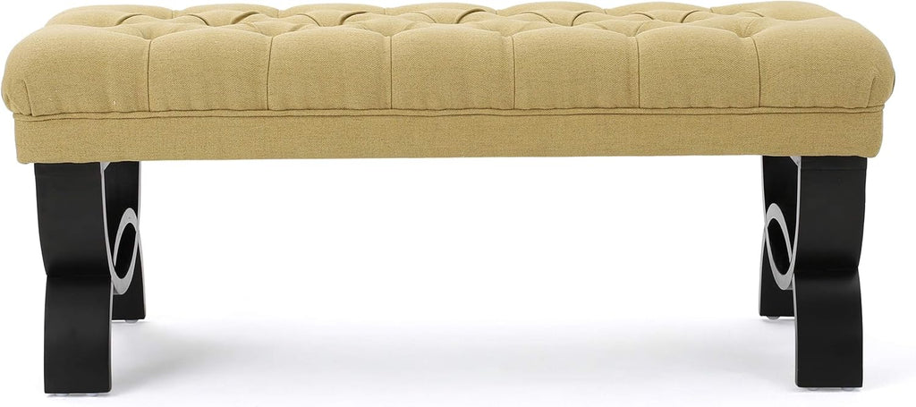 Light Beige Tufted Fabric Ottoman Bench N944