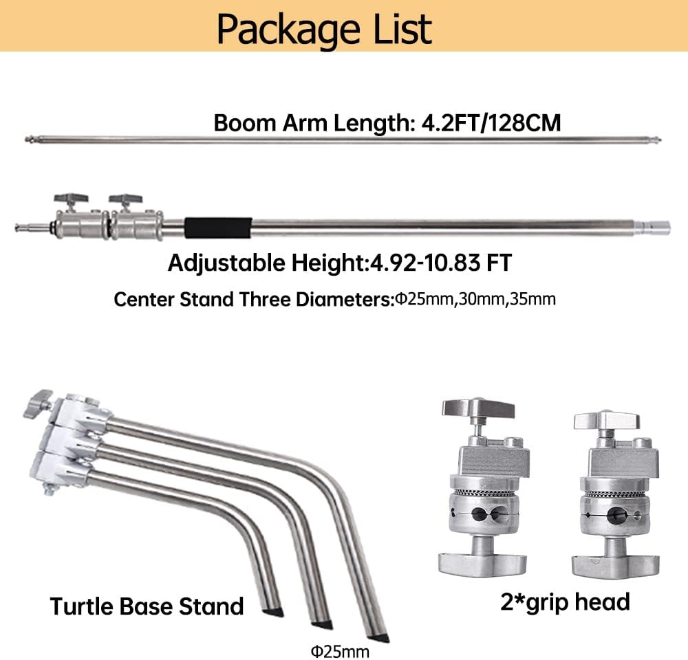 10.8ft Stainless-Steel C Stand with Boom Arm, 2pcs Grip Heads O630