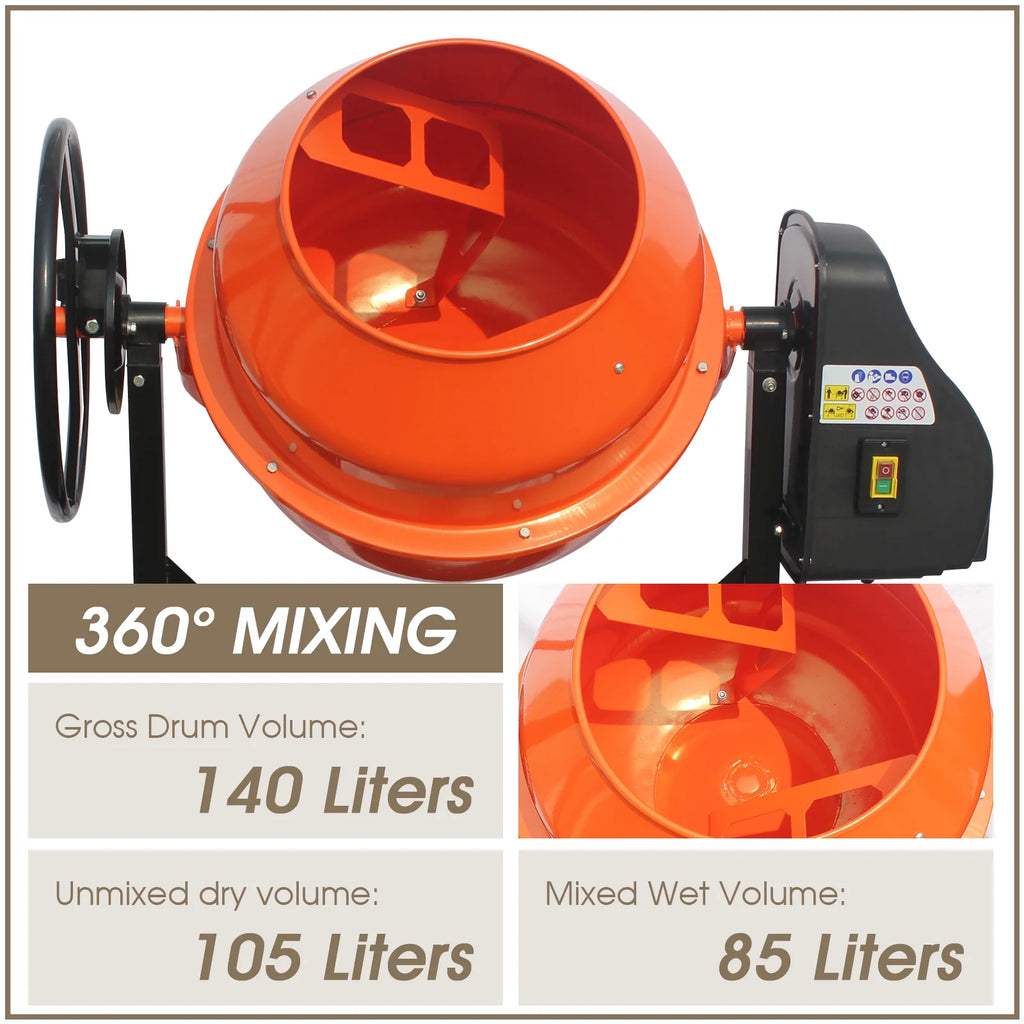 4/5HP Electric Concrete Cement Mixer 5 Cu Ft R87134