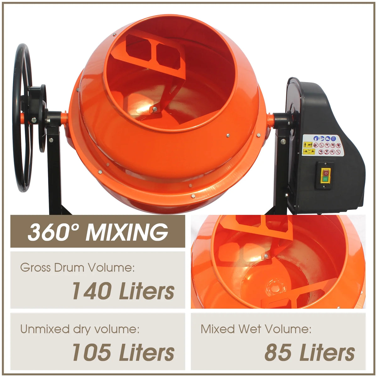 4/5HP Electric Concrete Cement Mixer 5 Cu Ft R87134