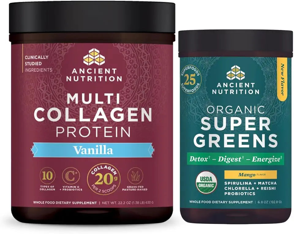 Organic Supergreens Powder Mango 25 Servings + Multi Collagen Protein Powder Vanilla 60 Servings W1077
