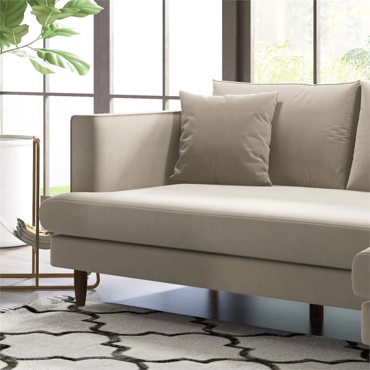 Beige Velvet L-Shaped Sectional G862