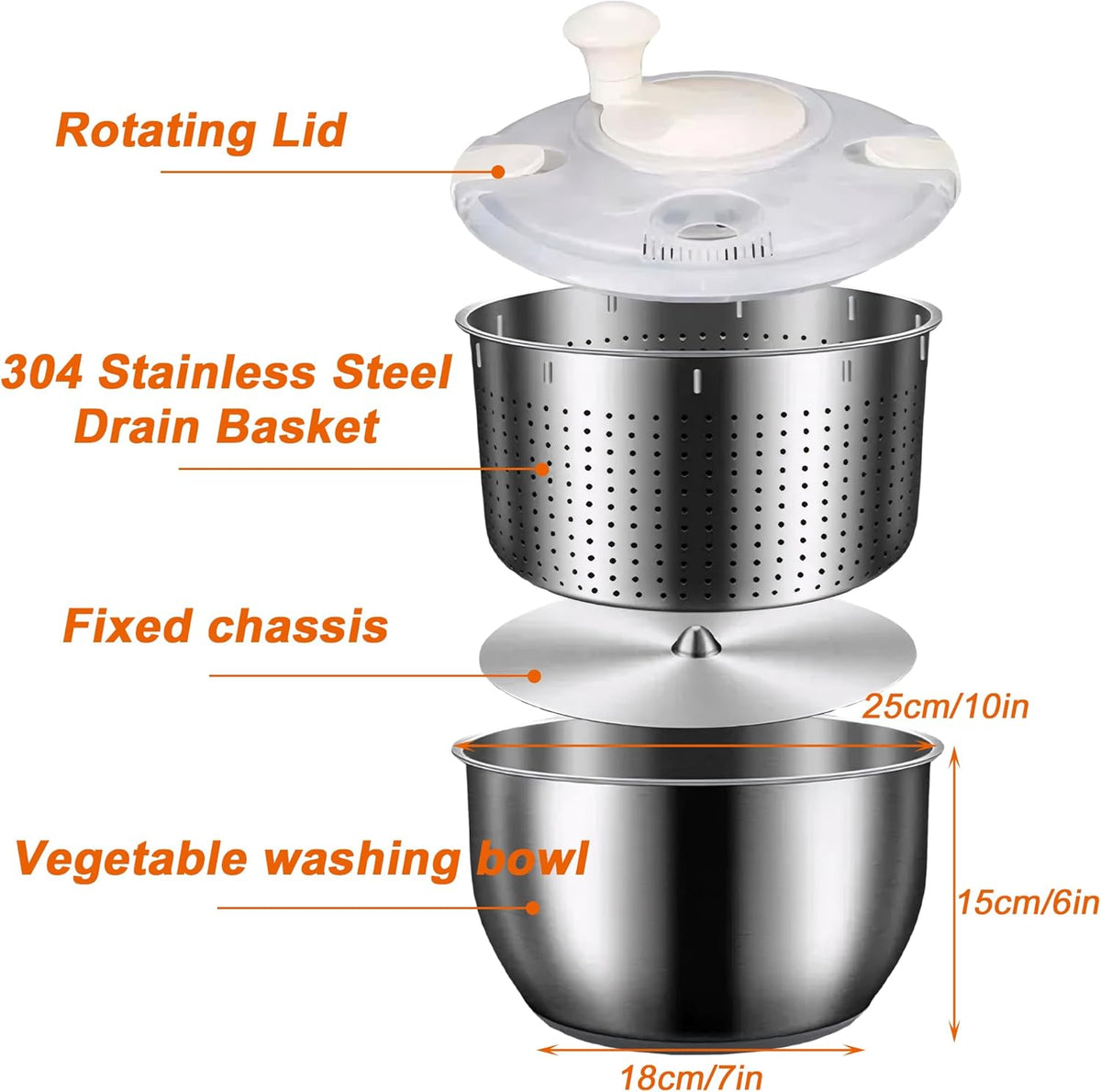 6L Stainless Steel Salad Spinner C213