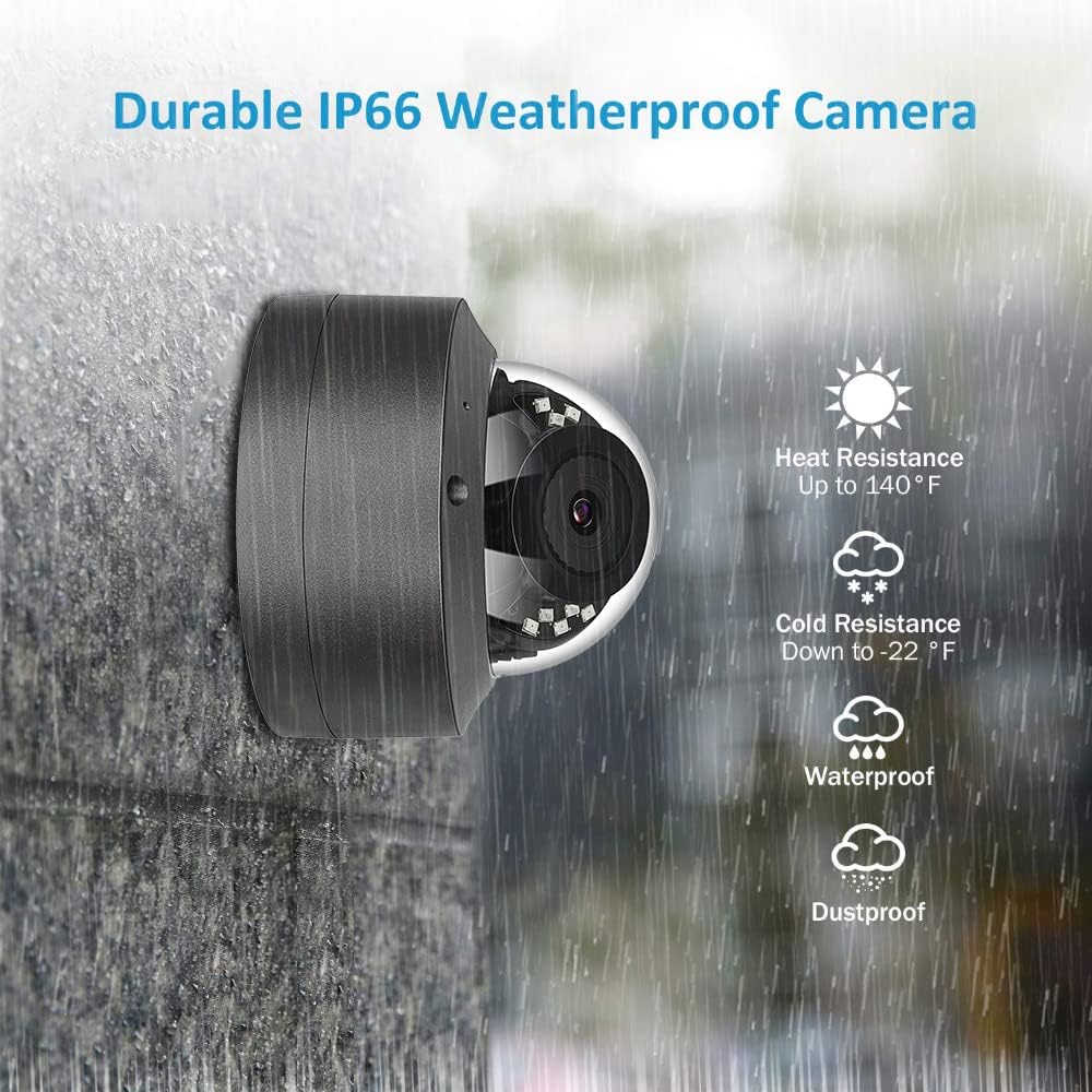 5MP Outdoor IP Dome Security Camera with Audio, 98ft Night Vision, 2.8mm Wide Angle C41820