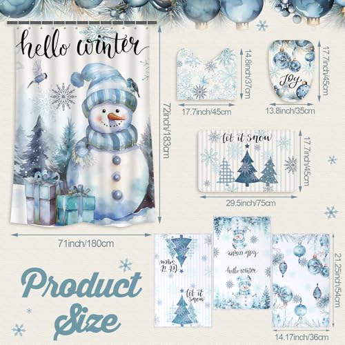 7 Pcs Christmas Shower Curtain Set Non Slip Waterproof Bathroom Accessories J877