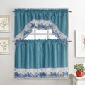 Turquoise Embroidered 3-Piece Kitchen Curtain Tiers & Swag Set, 58x36 & 28x36 inches R71339