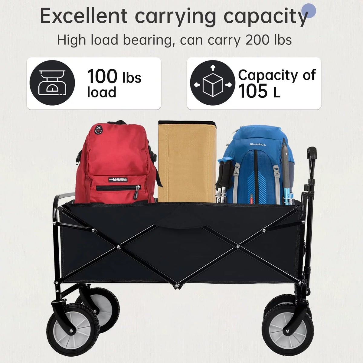 Collapsible Heavy Duty Utility Wagon Cart with All-Terrain Wheels, Black Q278991