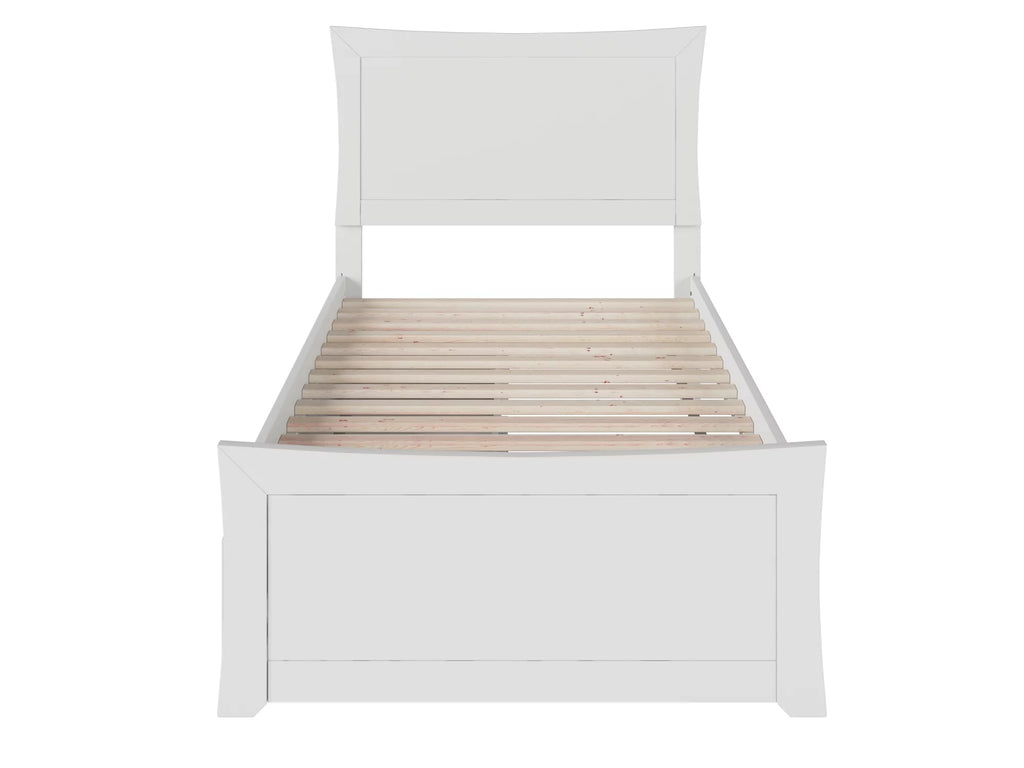 White Wood Platform Bed with Headboard & Footboard W5581
