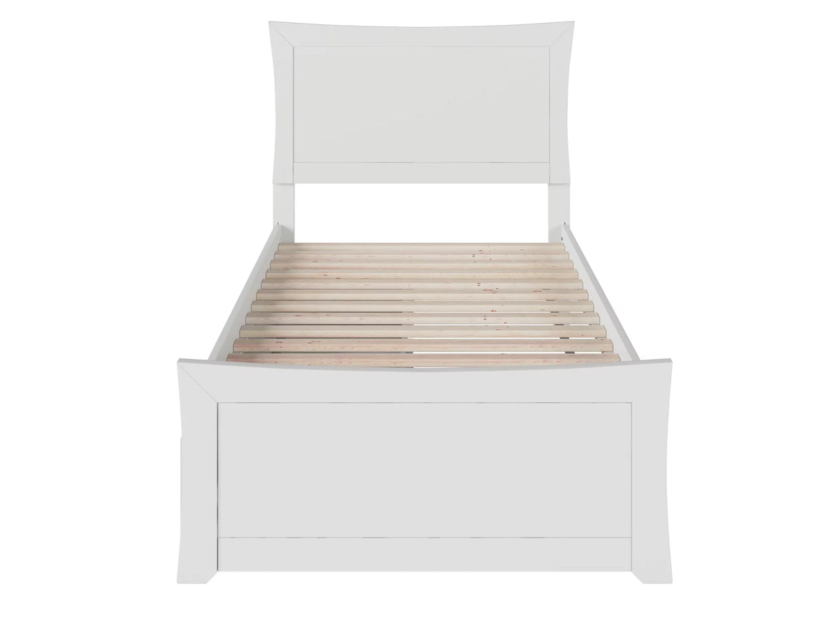 White Wood Platform Bed with Headboard & Footboard W5581