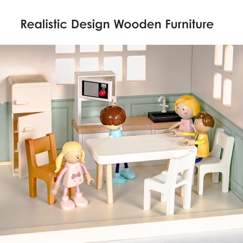 Wooden 6-Room 1:12 Scale Dollhouse with 26 Furniture T3236