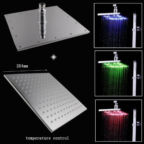 10 inch Ceiling Mount Square Rainfall LED Shower Head Stainless Steel with Chrome Finish Q72880