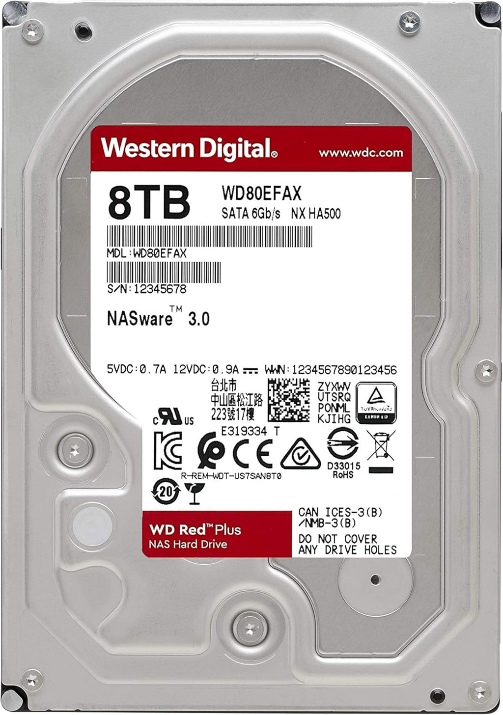 8TB WD Red Plus NAS Internal Hard Drive HDD - 5400 RPM, SATA 6 Gb/s, CMR, 256 MB Cache, 3.5 O32751