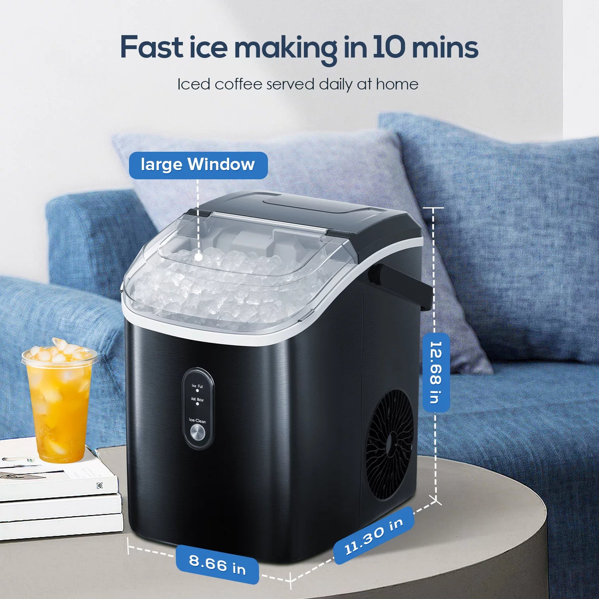Portable Self-cleaning Nugget Ice Maker with Ice Scoop V684282