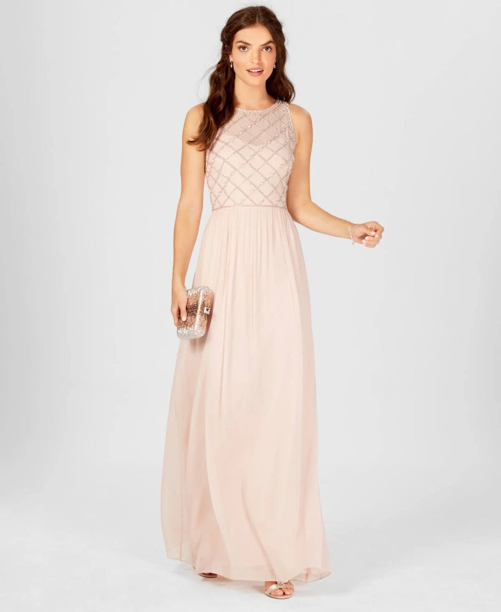 Beaded A-Line Gown Blush Size 16 I6422