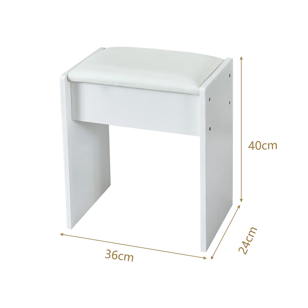 White Vanity Set with Lighted Mirror, Drawers and Stool U29323