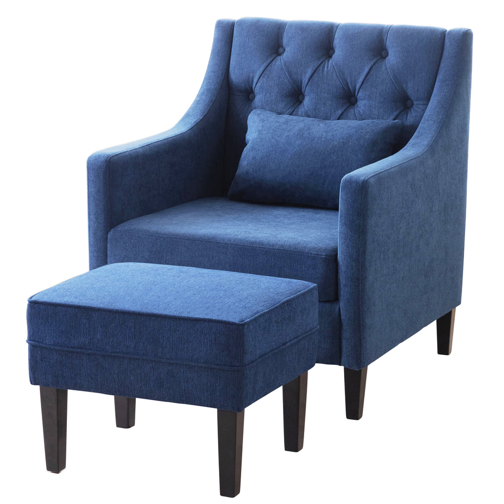 Blue Upholstered Accent Chair with Ottoman U18115