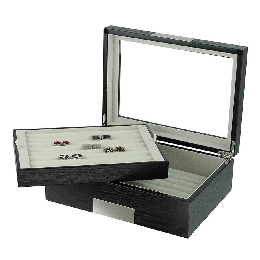 Black Double Layer Cuff Link Case Z1688