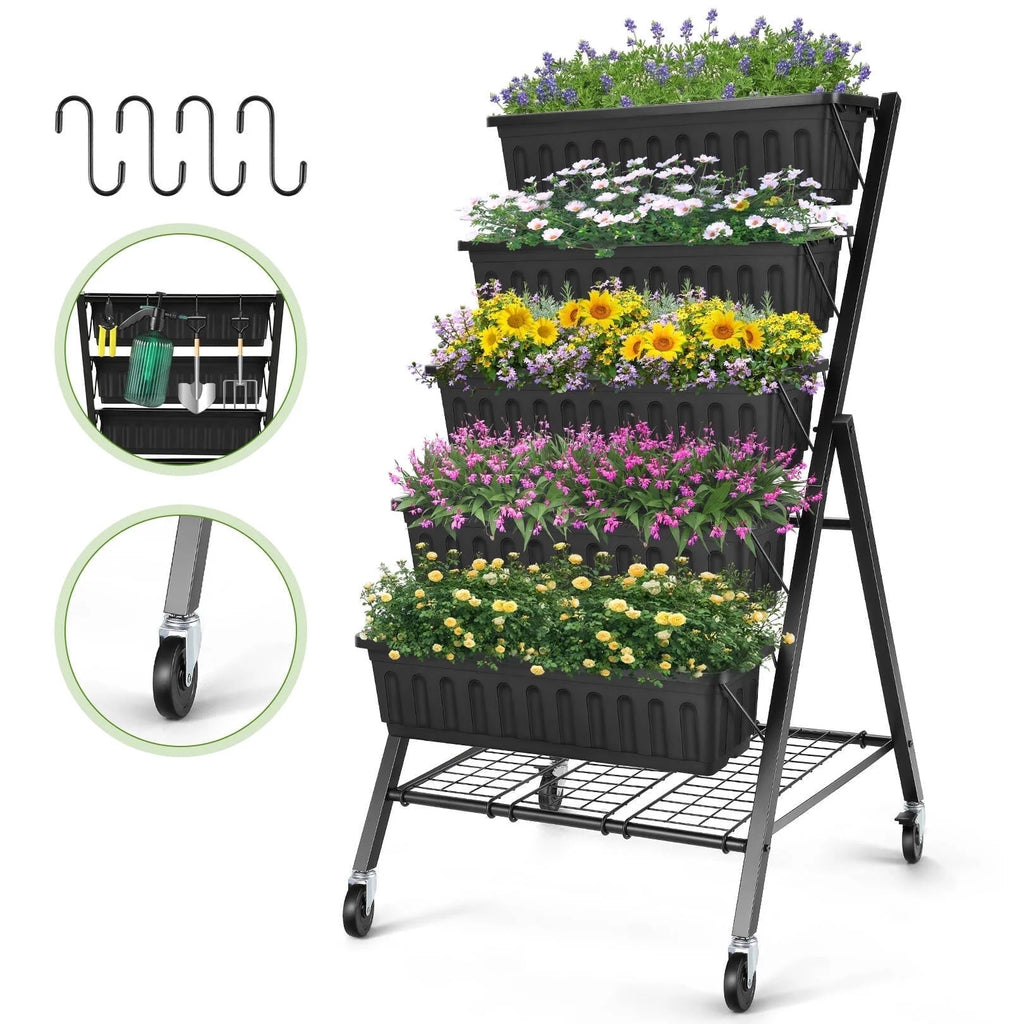 4 ft 5-Tier Raised Garden Bed Planter with Storage Shelf O855