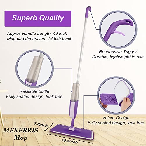 Wet Mops with 5X Washable Pads Spray Mops for Hardwood Floor Cleaning with 2X Bottles R879