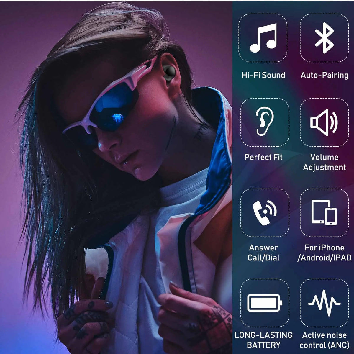 Black True Wireless Earbuds with Active Noise Cancelling K358