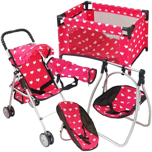 Pink Baby Doll Stroller with Crib Furniture Playset H645
