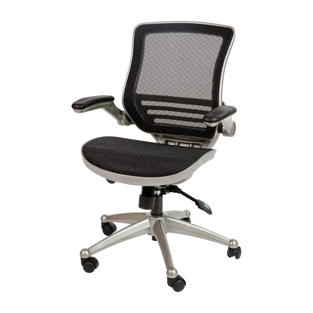 Mid-Back Transparent Black Mesh Executive Swivel Office Chair with Flip-Up Arms P1545