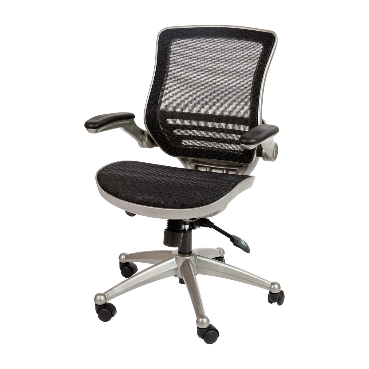 Mid-Back Transparent Black Mesh Executive Swivel Office Chair with Flip-Up Arms P1545
