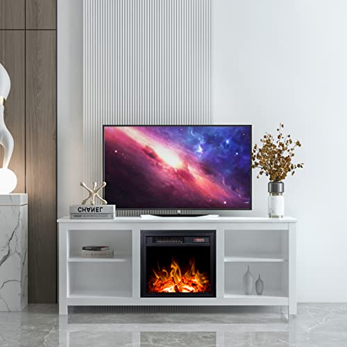 White 4 Cubby Electric Fireplace TV Stand D744
