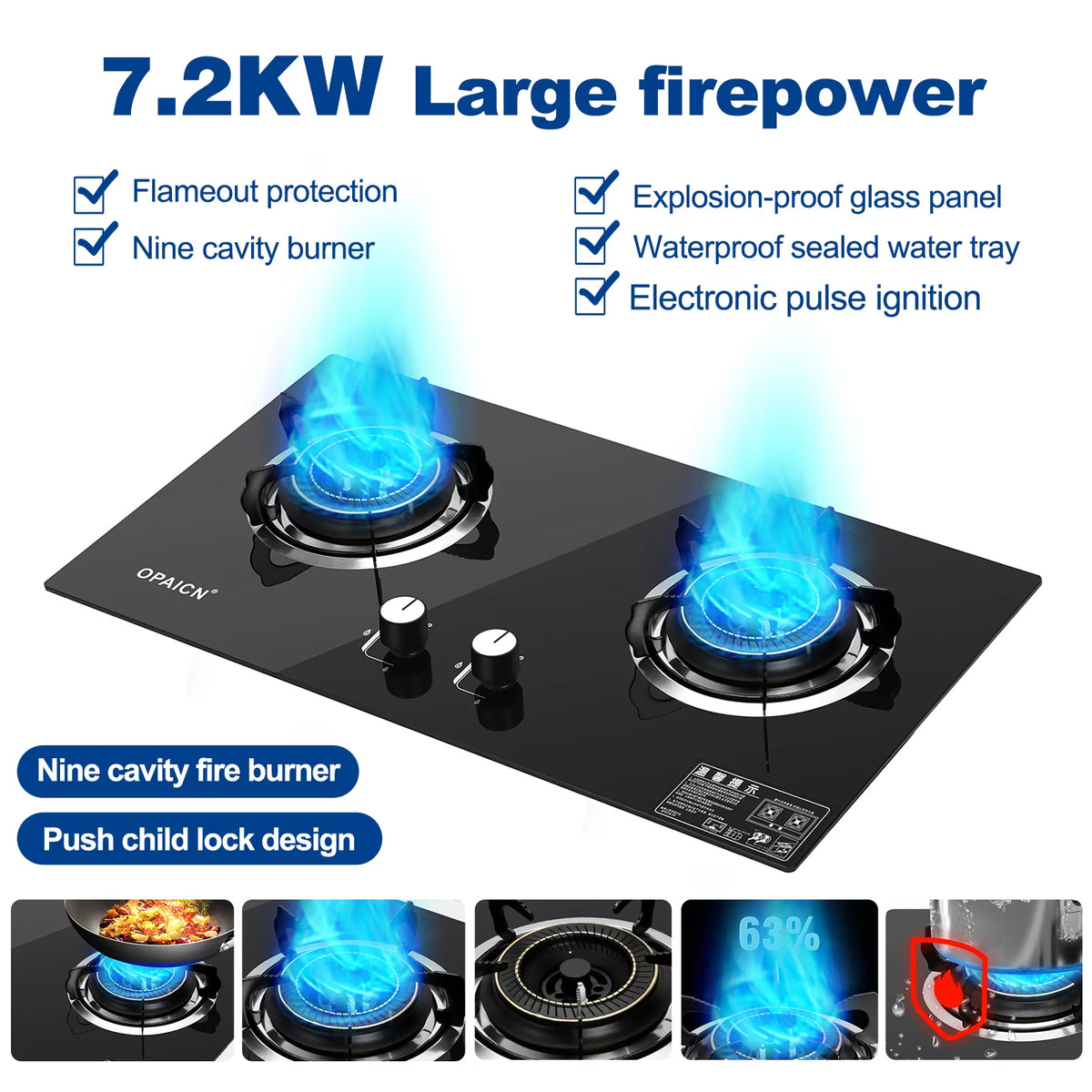 Double Burner Gas Stove Tempered Glass Cooktop E593