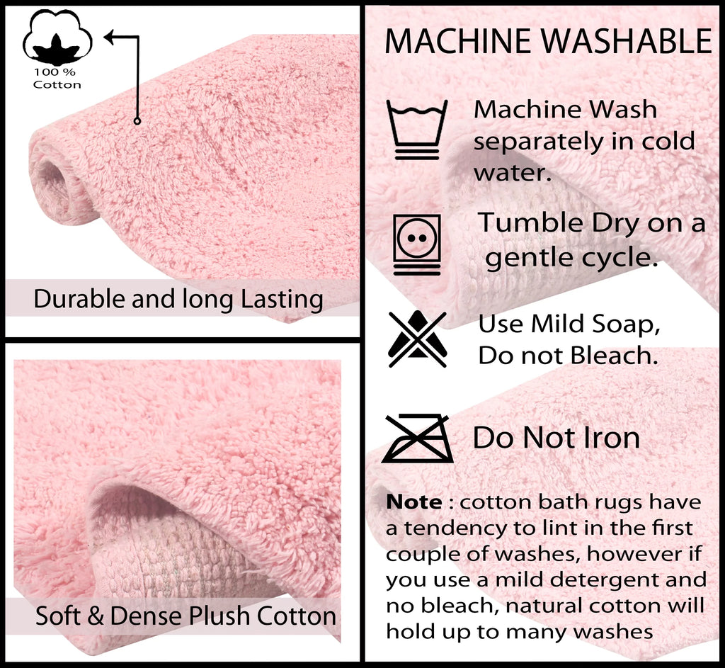 5 Piece 100% Cotton Non-Slip Bathroom Rug Set with Contour Pink F670