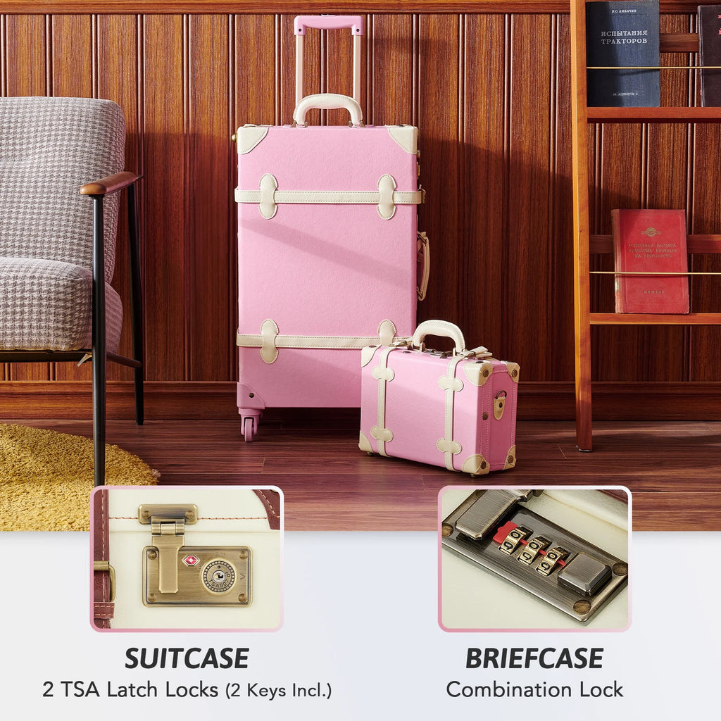 Vintage Hard Shell Suitcase Set with Spinner Wheels TSA Lock and Carry On Briefcase E300