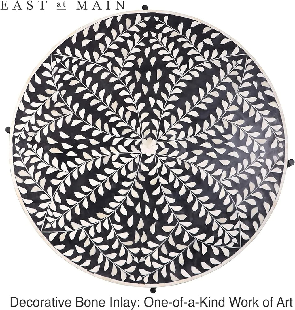 Round Coffee Table 30”W X 19”H Wooden Floral Top Metal Legs Black E562875