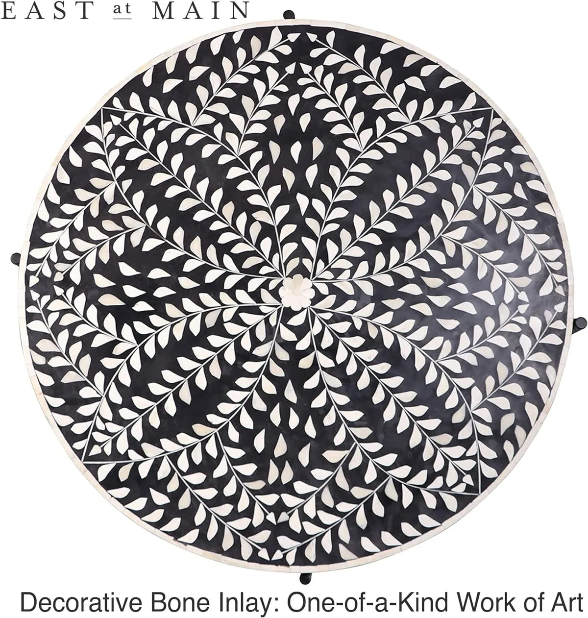 Round Coffee Table 30”W X 19”H Wooden Floral Top Metal Legs Black E562875