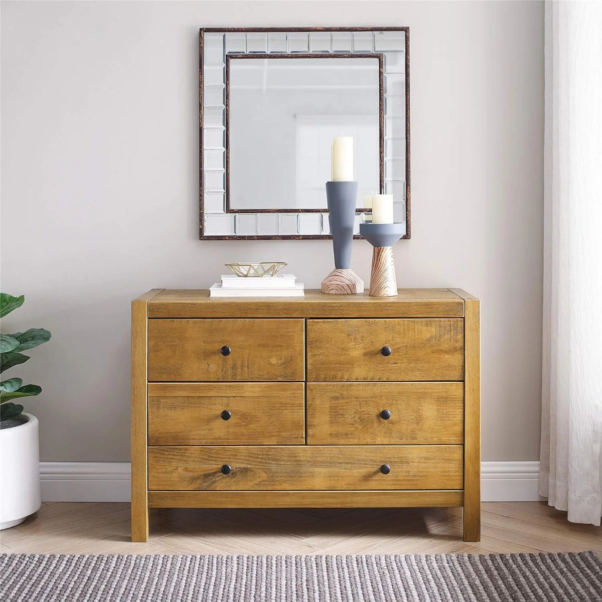 Rustic Wood 5-Drawer Dresser Y71344