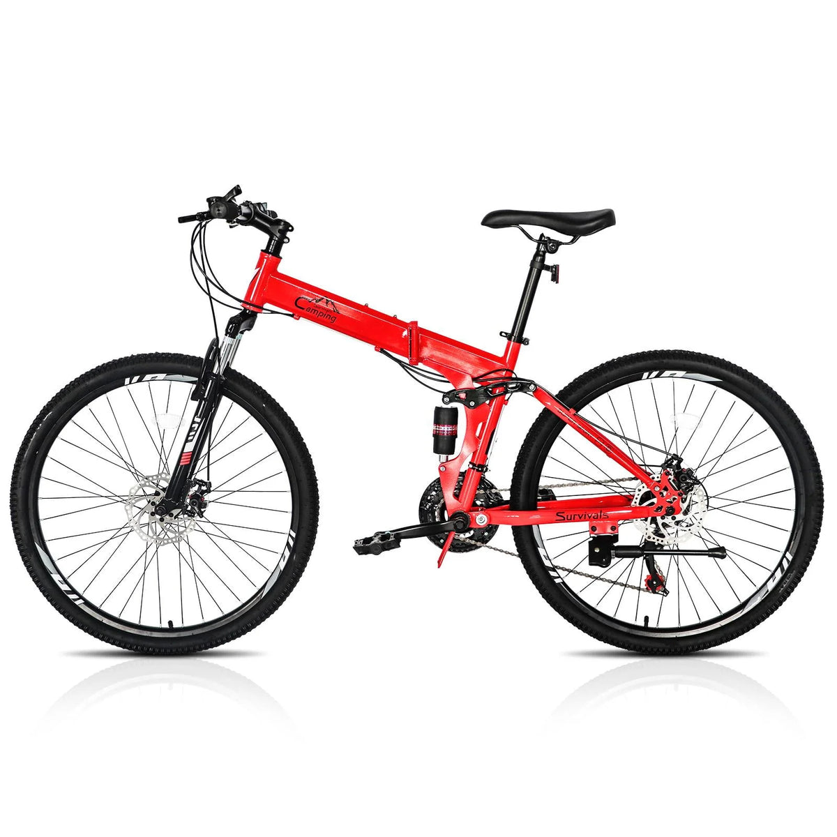 Folding Mountain Bike 21-Speed 26 inch Wheels Red J859