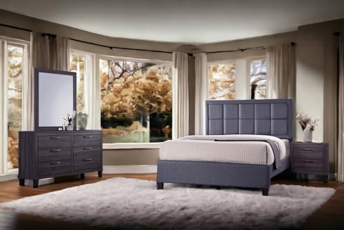 5PC Queen Bedroom Furniture Sets with Queen Bed, Dresser, Mirror, Nightstand in Grey Fabric T149349