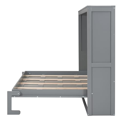 Gray Queen Solid Wood Murphy Cabinet Bed R6348