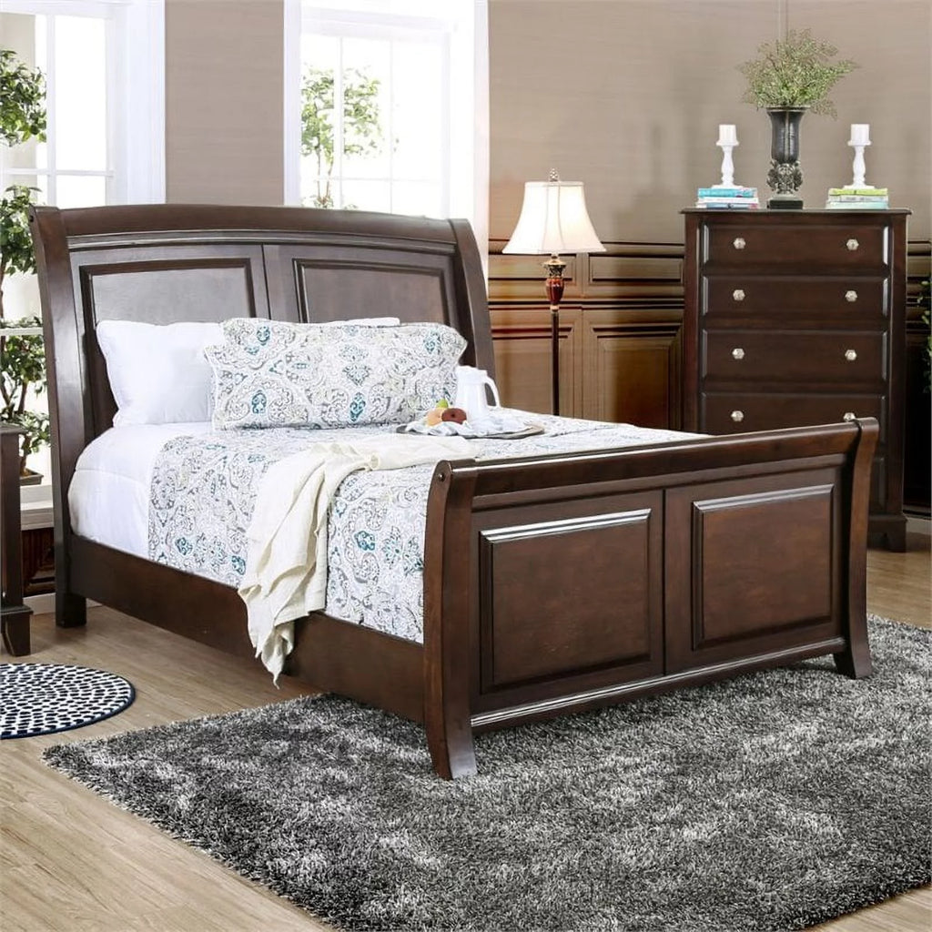 Brown Cherry Wood California King Sleigh Bed F311