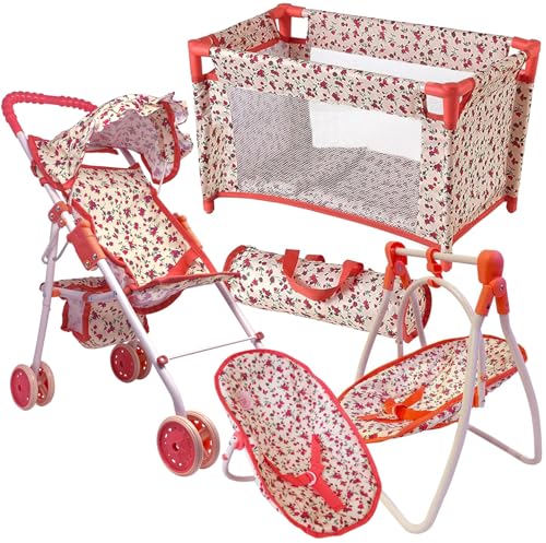 Pink Baby Doll Stroller with Crib Furniture Playset H645