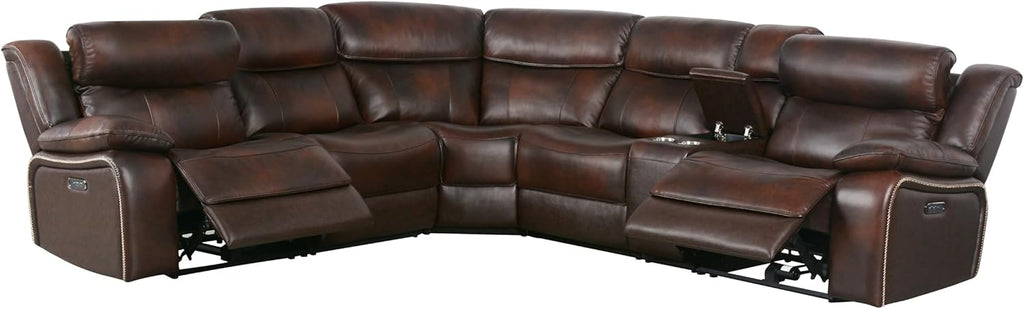 Brown Top Grain Leather 6 Piece Power Reclining Sectional L626