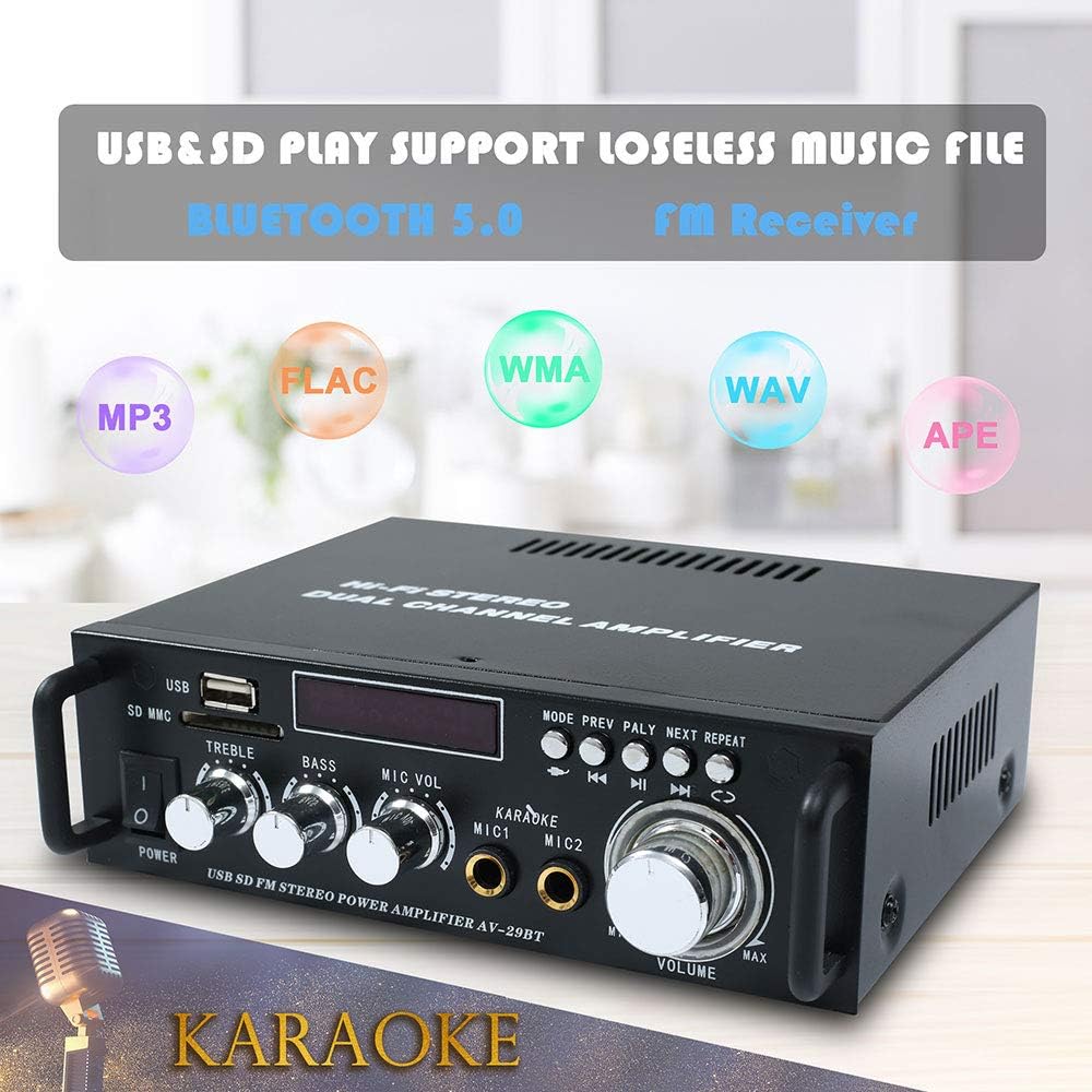 Bluetooth 5.0 Stereo Audio Amplifier Receiver with USB, SD Card, FM Radio, Remote Control U448029