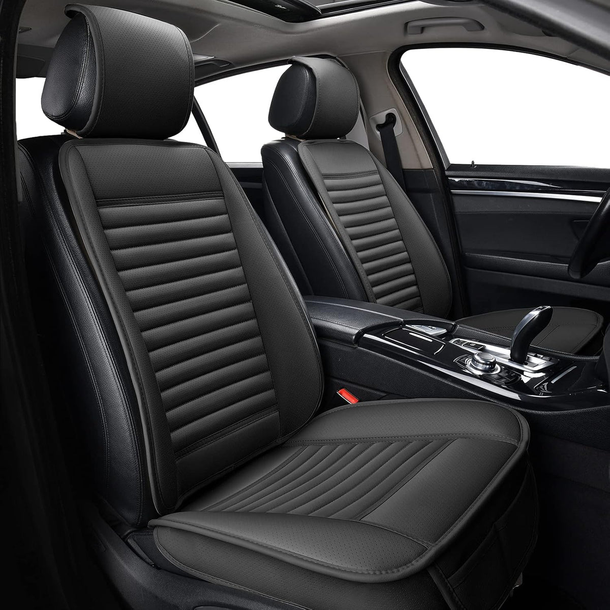 Black Leather Car Seat Covers W68505