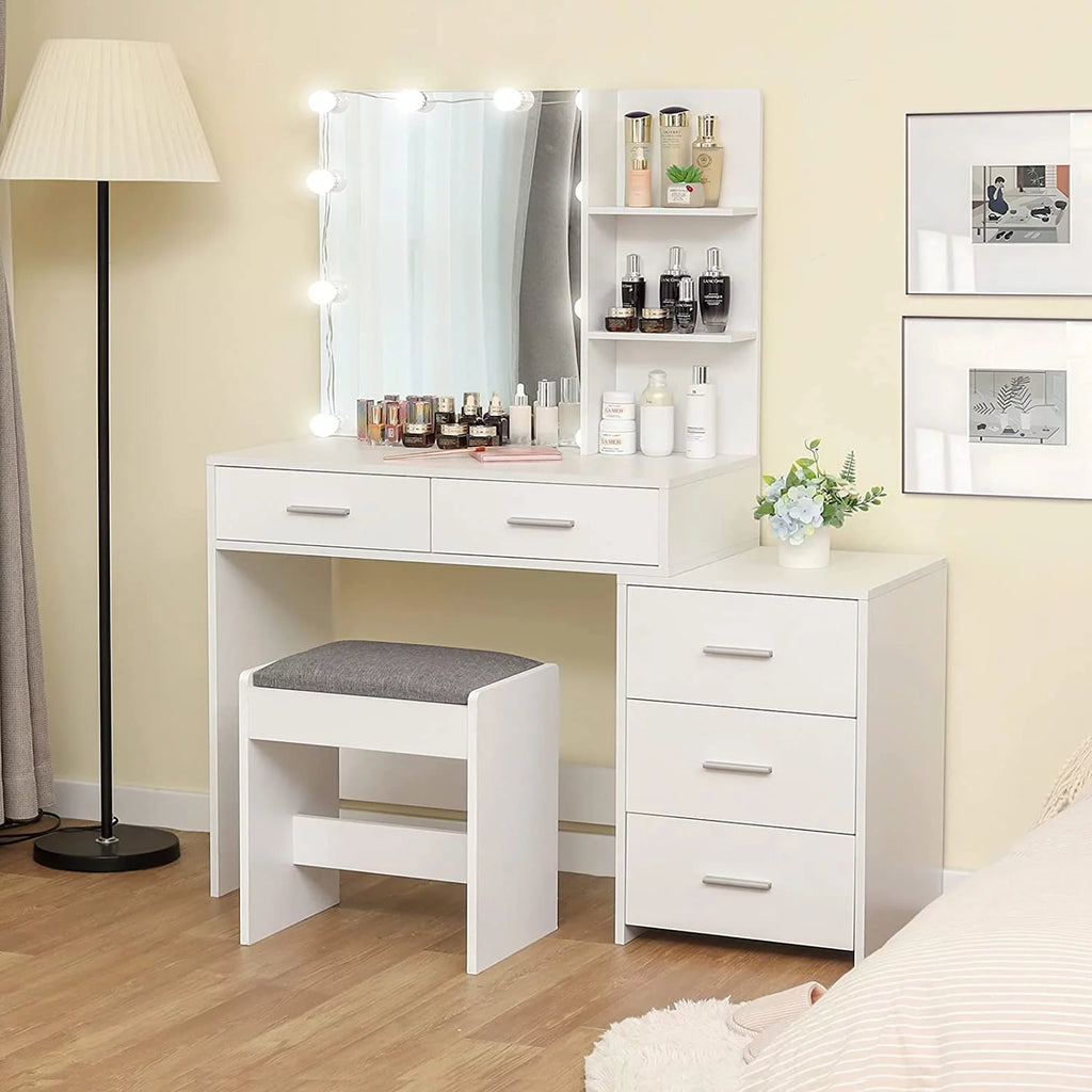 White Vanity Set with Mirror and Stool Z3351